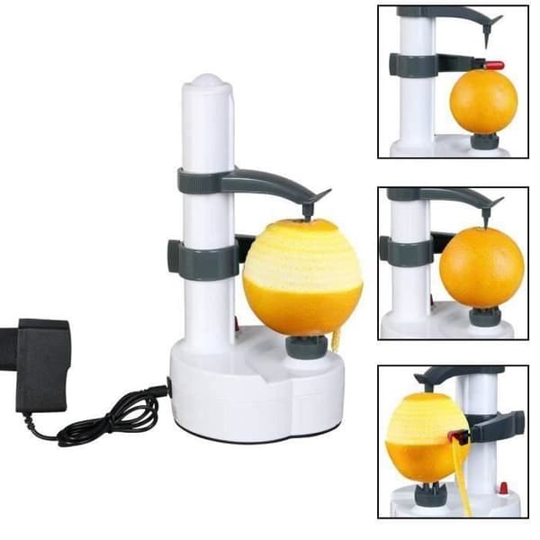 Elektrisk skalare med adapter, multifunktionsautomatisk köksskalare för potatis, frukt och grönsaker - vit
