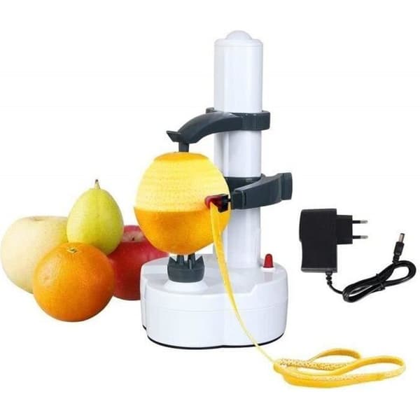 Elektrisk skalare med adapter, multifunktionsautomatisk köksskalare för potatis, frukt och grönsaker - vit