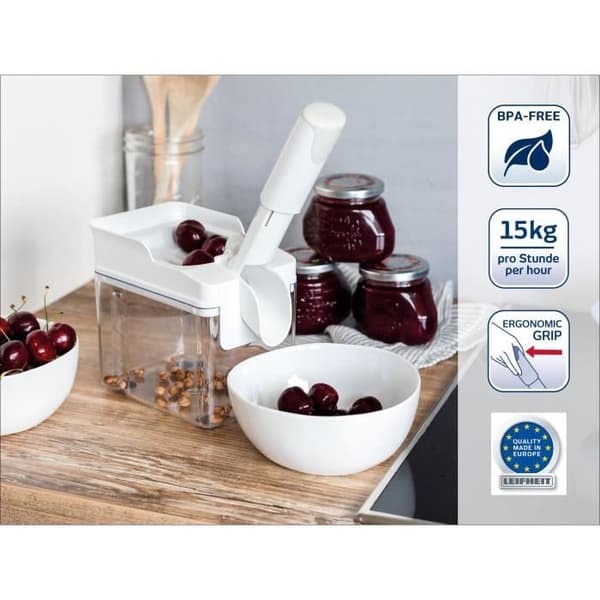 Dénötningsverktyg för körsbär Leifheit 3.0 Cherrymat 37211, bakverksverktyg, för att kärna ur upp till 15 kg körsbär på en timme.