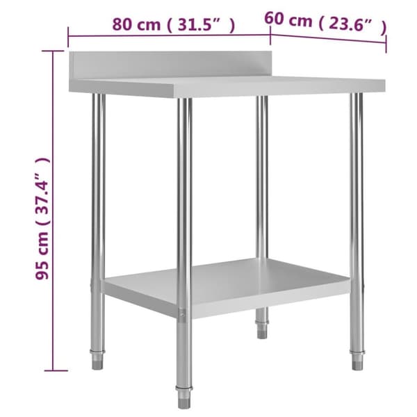 vidaXL arbejdsbord til køkken m. stænkplade 80x60x93 cm rustfrit stål