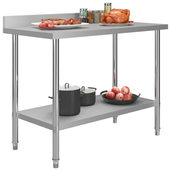 vidaXL Keittiön työpöytä roiskesuojalla 120x60x93 cm ruostumaton teräs