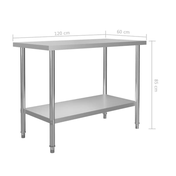 vidaXL Arbeidsbord for kjøkken 120x60x85 cm rustfritt stål