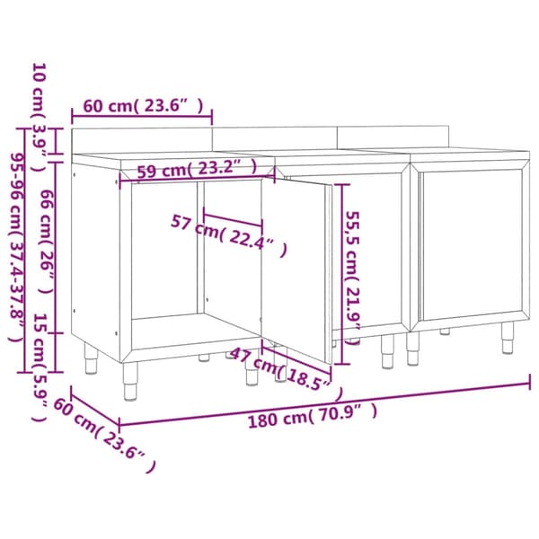 vidaXL kommercielt køkkenbord med skab 180x60x96 cm rustfrit stål