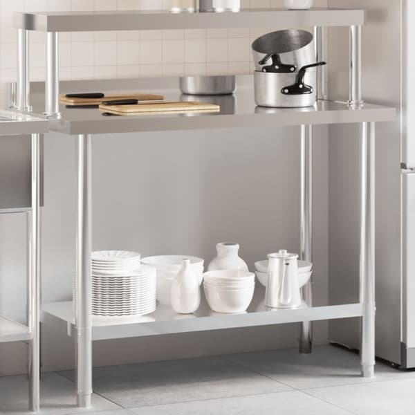 vidaXL Kjøkkenbenk med overhylle 110x55x120 cm rustfritt stål