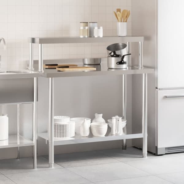 vidaXL Kjøkkenbenk med overhylle 110x55x120 cm rustfritt stål