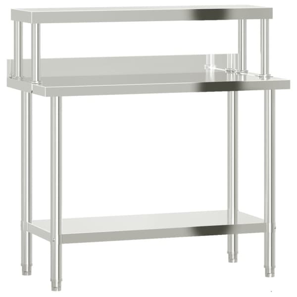 vidaXL Kjøkkenbenk med overhylle 110x55x120 cm rustfritt stål