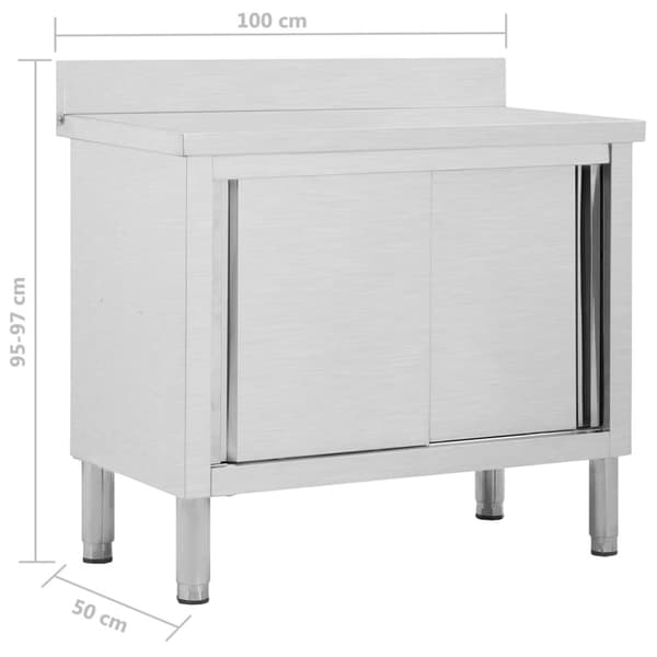 vidaXL Arbetsbänk med skjutdörrar 100x50x(95-97) cm rostfritt stål -  Livsmedelsservice