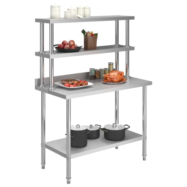 The Living Store arbejdsbord til køkken med tophylde 120x60x150 cm rustfrit stål -  Catering