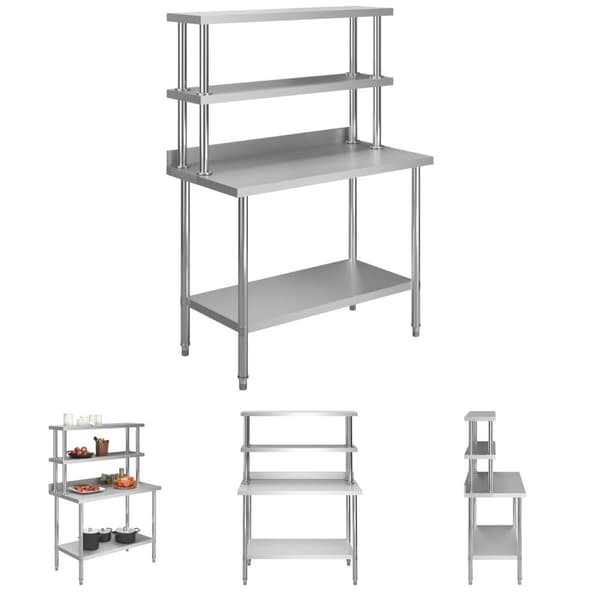 The Living Store arbejdsbord til køkken med tophylde 120x60x150 cm rustfrit stål -  Catering