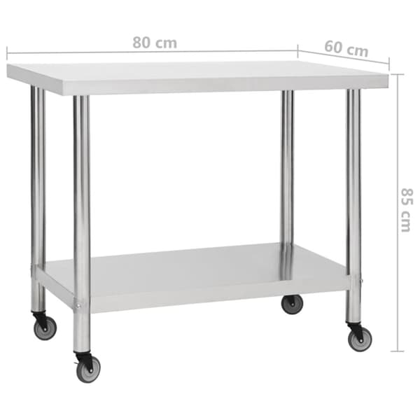 The Living Store arbejdsbord med hjul til køkken 80x60x85 cm rustfrit stål -  Catering