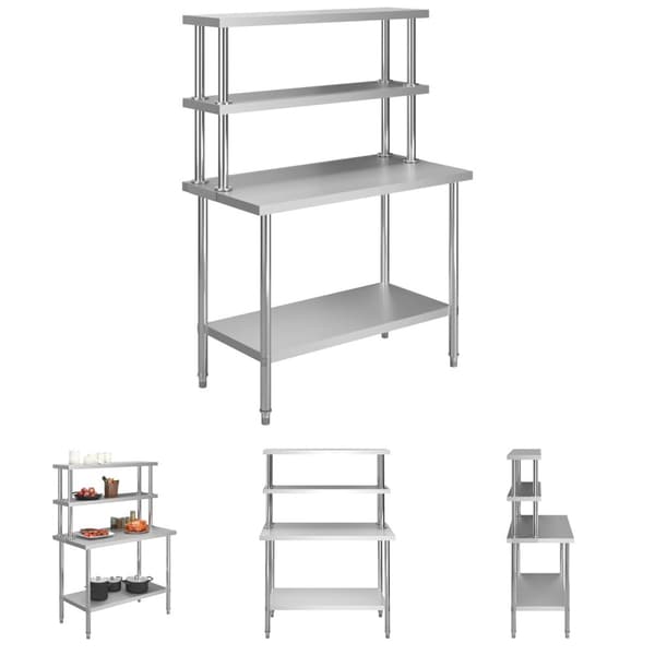 The Living Store arbejdsbord til køkken med tophylde 120x60x150 cm rustfrit stål -  Catering