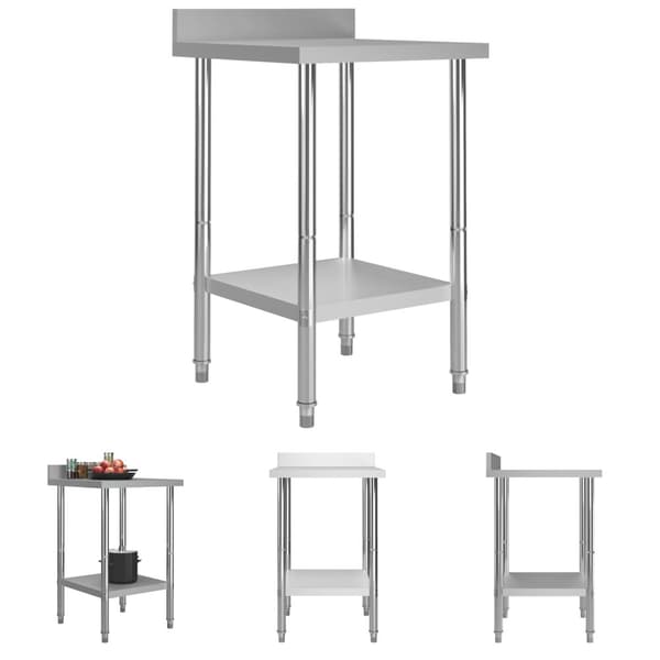 The Living Store arbejdsbord til køkken m. stænkplade 60x60x93 cm rustfrit stål -  Catering