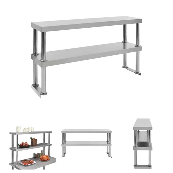 The Living Store tophylde i 2 niveauer til arbejdsbord 120x30x65 cm rustfrit stål -  Catering