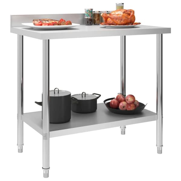 The Living Store arbejdsbord til køkken m. stænkplade 100x60x93 cm rustfrit stål -  Catering