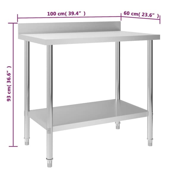 The Living Store arbejdsbord til køkken m. stænkplade 100x60x93 cm rustfrit stål -  Catering