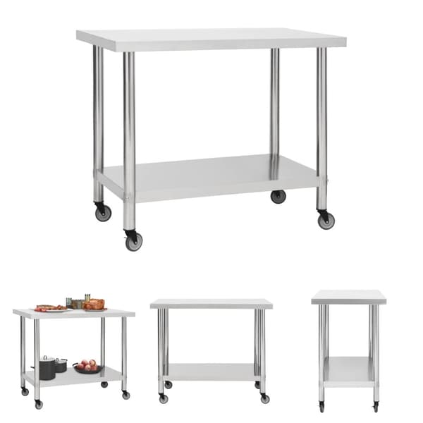 The Living Store arbejdsbord med hjul til køkken 100x45x85 cm rustfrit stål -  Catering