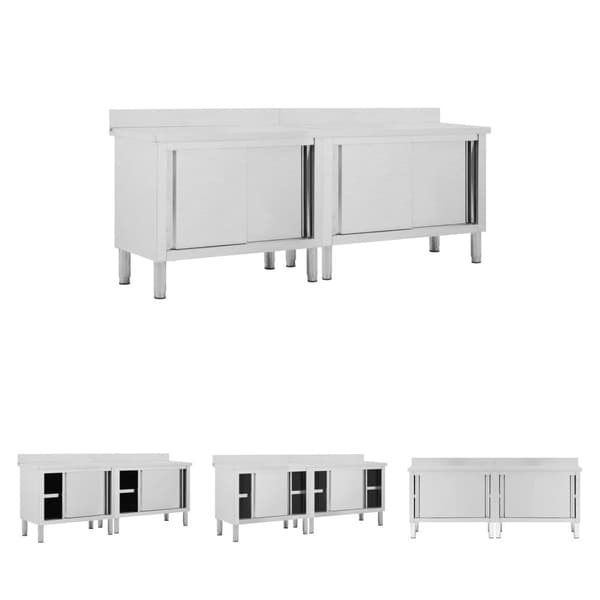 The Living Store arbejdsborde m. skydedøre 2 stk. 240x50x(95-97)cm rustfrit stål -  Catering