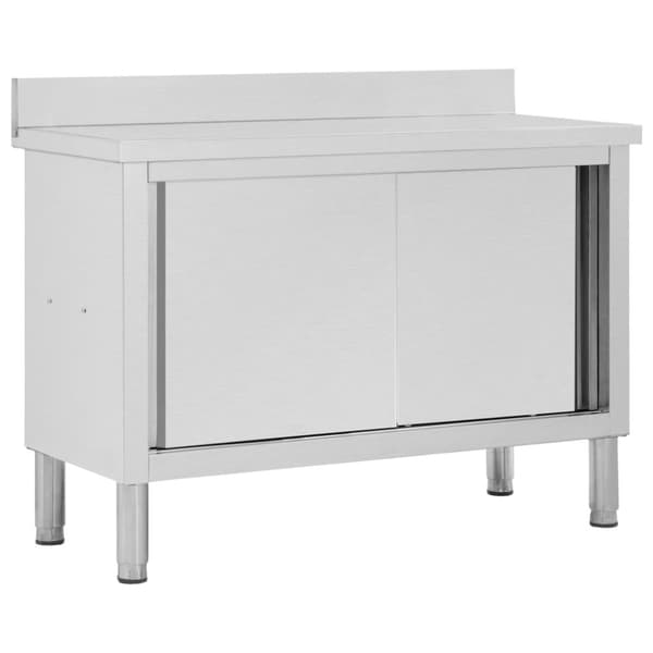 The Living Store Keittiön työpöytä liukuovet 120x50x(95-97) cm ruostumaton teräs -  Ruokapalvelu