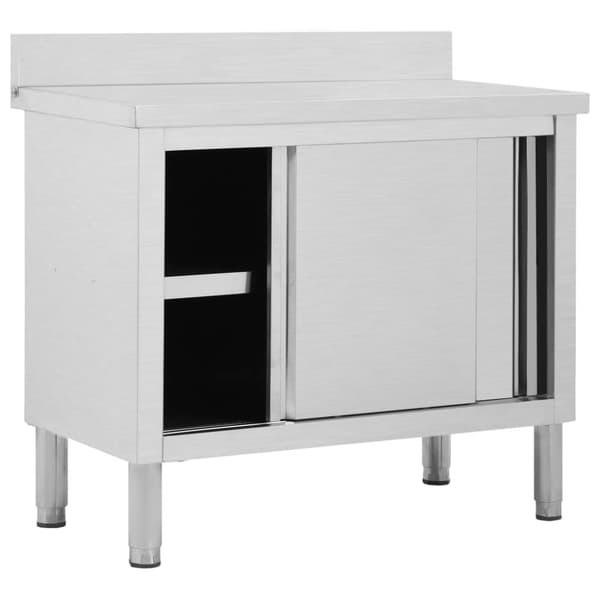 The Living Store Arbetsbänk med skjutdörrar 100x50x(95-97) cm rostfritt stål -  Livsmedelsservice