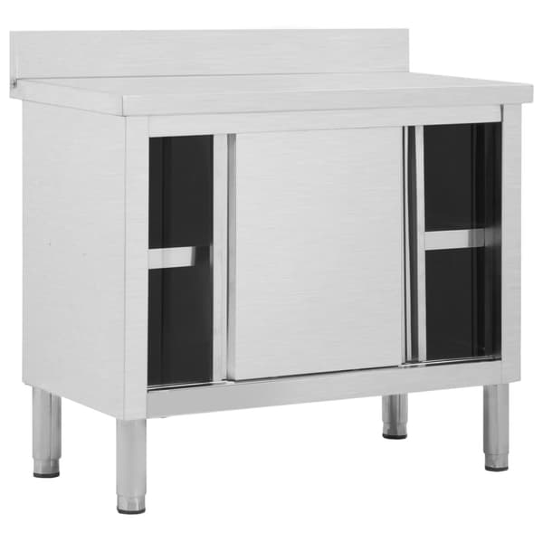 The Living Store Arbetsbänk med skjutdörrar 100x50x(95-97) cm rostfritt stål -  Livsmedelsservice