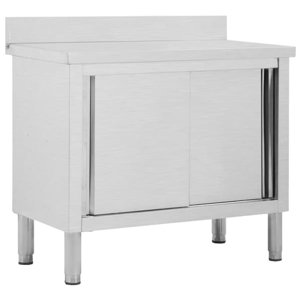 The Living Store Arbetsbänk med skjutdörrar 100x50x(95-97) cm rostfritt stål -  Livsmedelsservice