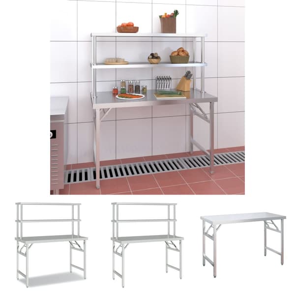 The Living Store køkkenbord med tophylde 120x60x145 cm rustfrit stål -  Catering