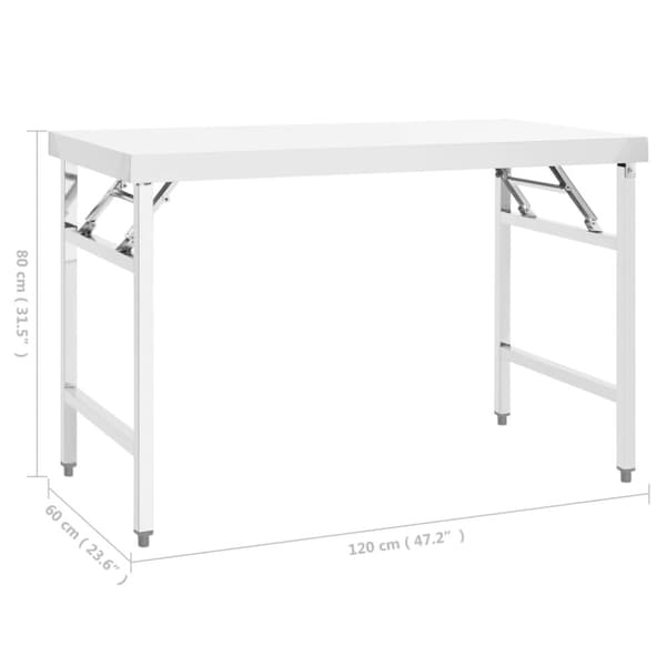 The Living Store foldbart arbejdsbord til køkken 120x60x80 cm rustfrit stål -  Catering