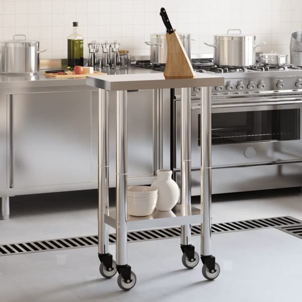 The Living Store Arbetsbord med hjul 55x30x85 cm rostfritt stål - Livsmedelsservice