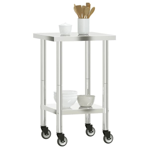 The Living Store Arbetsbord med hjul 55x55x85 cm rostfritt stål - Livsmedelsservice