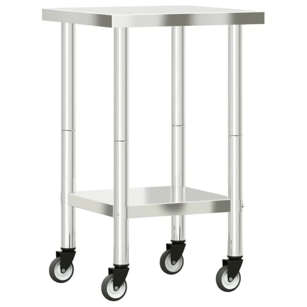 The Living Store Arbetsbord med hjul 55x55x85 cm rostfritt stål -  Livsmedelsservice