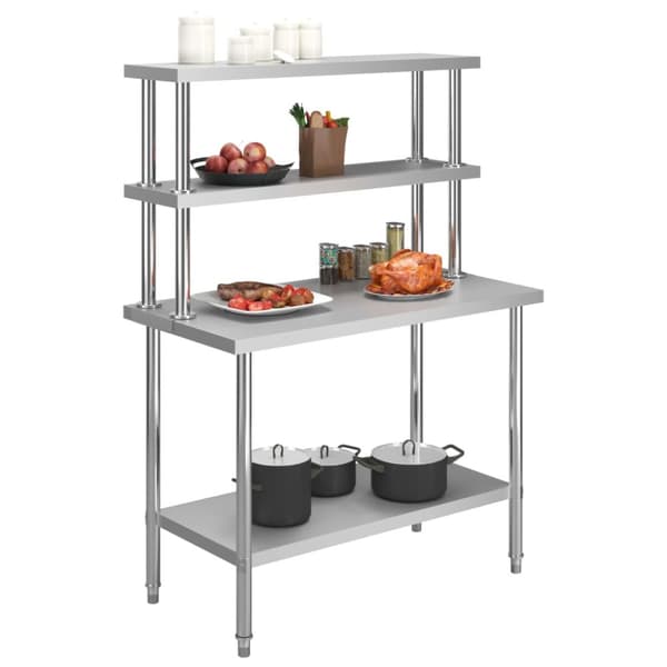Catering - Living arbejdsbord til køkken med tophylde 120x60x150 cm rustfrit stål