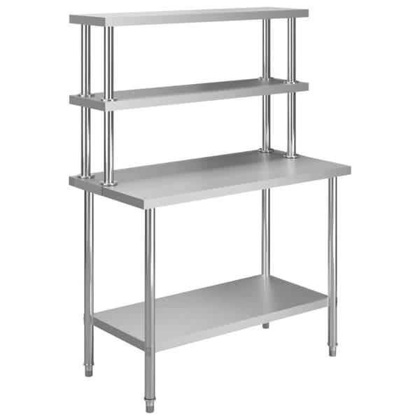 Catering - Living arbejdsbord til køkken med tophylde 120x60x150 cm rustfrit stål