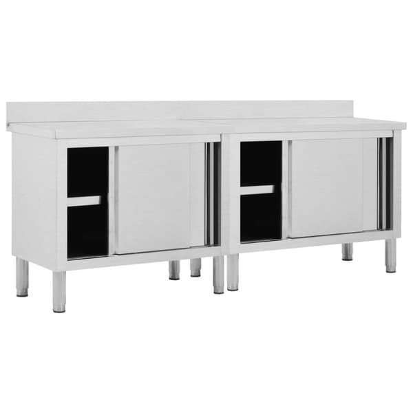 Catering - Living arbejdsborde m. skydedøre 2 stk. 200x50x(95-97)cm rustfrit stål