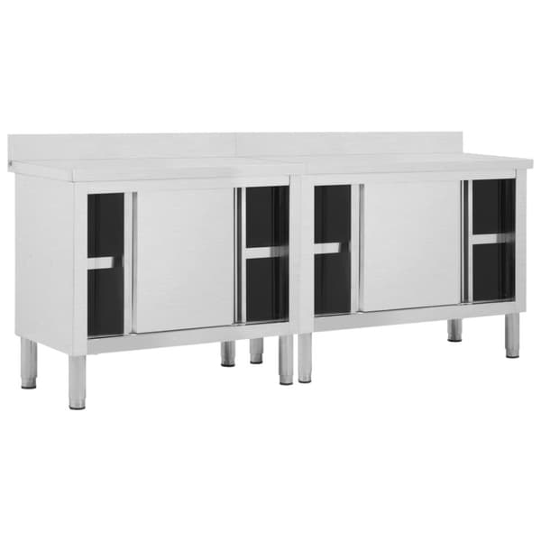 Catering - Living arbejdsborde m. skydedøre 2 stk. 200x50x(95-97)cm rustfrit stål