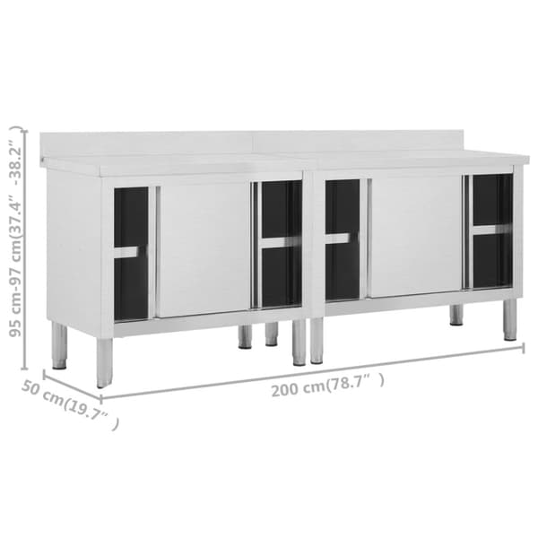 Catering - Living arbejdsborde m. skydedøre 2 stk. 200x50x(95-97)cm rustfrit stål