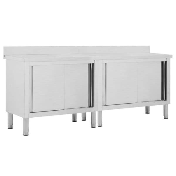 Catering - Living arbejdsborde m. skydedøre 2 stk. 200x50x(95-97)cm rustfrit stål