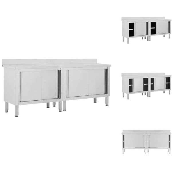 Catering - Living arbejdsborde m. skydedøre 2 stk. 200x50x(95-97)cm rustfrit stål