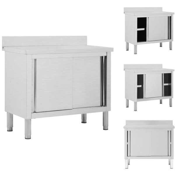 Livsmedelsservice - Living Arbetsbänk med skjutdörrar 100x50x(95-97) cm rostfritt stål