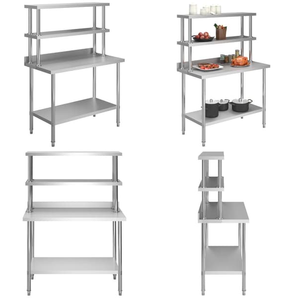 Arbejdsbord til køkken med tophylde 120x60x150 cm rustfrit stål - Arbejdsbord - Arbejdsborde - Home & Living