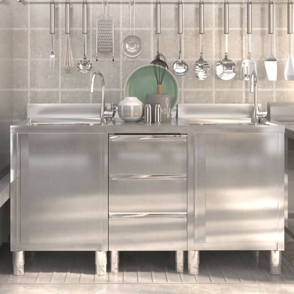Industrielle køkkenskabe 3 stk. Rustfrit stål - Køkkenskab - Køkkenskabe - Home & Living