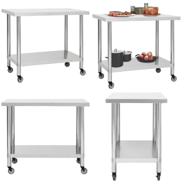 Arbejdsbord med hjul til køkken 80x60x85 cm rustfrit stål - Arbejdsbord - Arbejdsborde - Home & Living