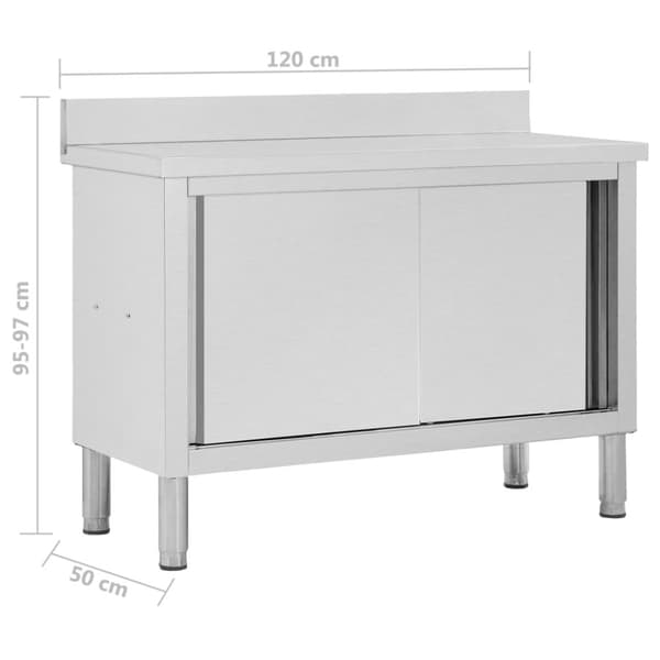 Keittiön työpöytä liukuovet 120x50x(95-97) cm ruostumaton teräs - Työpöytä - Työpöydät - Home & Living