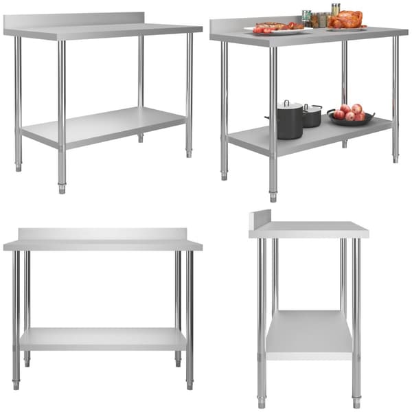 Arbejdsbord til køkken m. Stænkplade 120x60x93 cm rustfrit stål - Arbejdsbord - Arbejdsborde - Home & Living