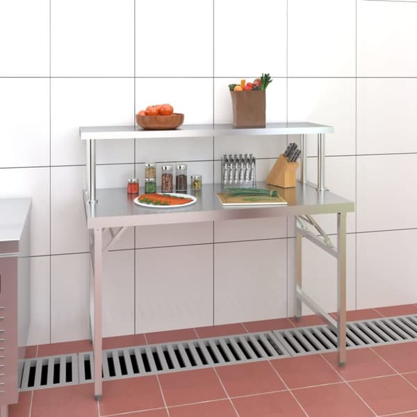 Arbetsbord med överhylla 120x60x115 cm rostfritt stål