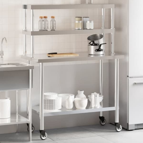 Arbetsbord med överhylla 110x55x150 cm rostfritt stål