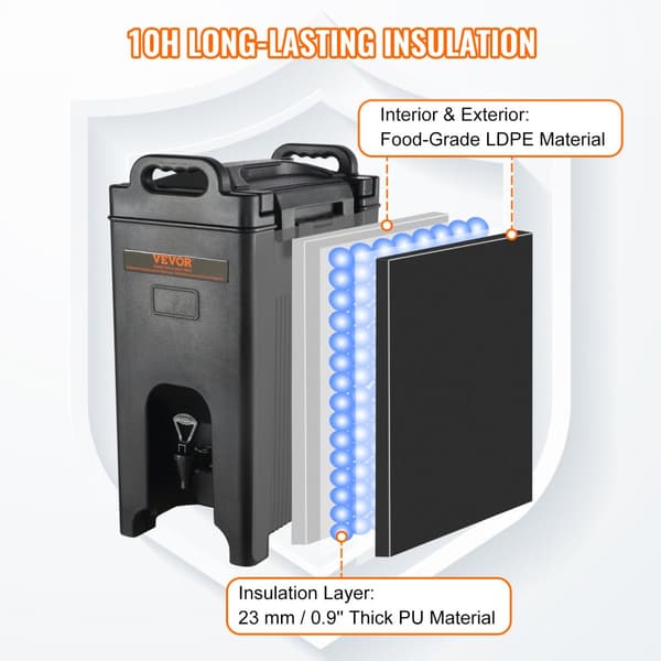 Isoleret drikkevaredispenser, 5 gallons kapacitet, ikke-elektrisk isolering, drypfri haneknude
