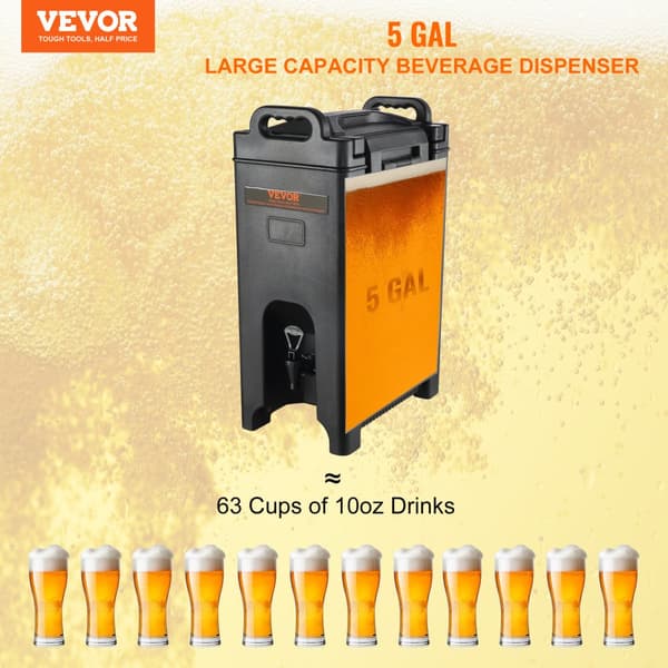 Isoleret drikkevaredispenser, 5 gallons kapacitet, ikke-elektrisk isolering, drypfri haneknude