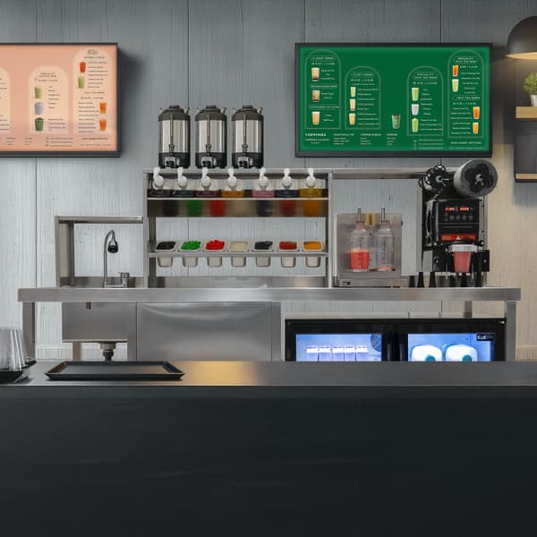 Bubble Tea-Arbetsstation KuKoo eller Komplett Set med Integrerad Utrustning | Rostfritt Stål | 7 Behållare för Toppings | 7 Sirapsflaskor | Diskho med