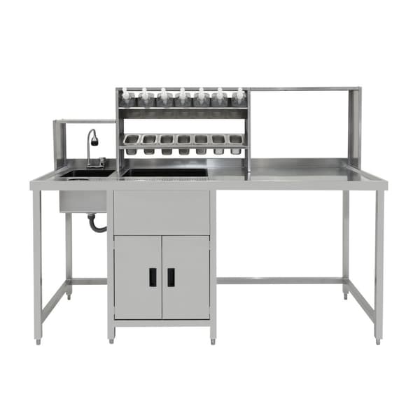 Bubble Tea-Arbetsstation KuKoo eller Komplett Set med Integrerad Utrustning | Rostfritt Stål | 7 Behållare för Toppings | 7 Sirapsflaskor | Diskho med