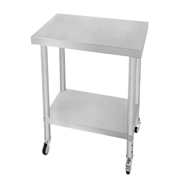 Catering Arbejdsbord Rustfrit stål Bord Madtilberedning Køkken Mobil 4 x hjul og 4 justerbare fødder Justerbar bundhylde 3 positioner 160 kg Kapacitet